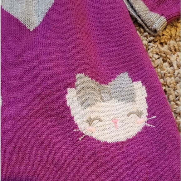 🤸♀️3 for 12🤸♂️ Gymboree 3T Purple Sweater Dress Hearts and Cats Long Sleeve - Picture 2 of 3